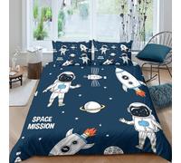 JCOUSDAEO Space Mission Cartoon Linge de Lit 3D Effet Microfibre 3 Pièces Hypoallergique Kids Space Theme Parure de Lit avec Taie d'oreiller Super Douce for Chambre Enfants Single（135x200cm）