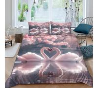 JCOUSDAEO Swans in Love Housse de Couette 3 Pièces Imprimé en 3D Confortable Romantique Nature scène Parure de Lit avec 2 Taies d'oreiller Facile d'entretien for Couple Amoureux Super King（260x220cm）