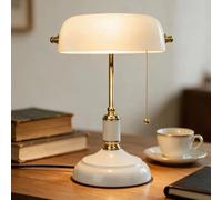 JCPYIUL Lampe Banquier, Lampe de Bureau Vintage avec abat-jour Pivotant en Verre, Interrupteur à Chaîne, pour Le Bureau, La Bibliothèque, La salle d'étude, Le Bureau et La chambre à Coucher（Blanc）