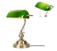 JCPYIUL Lampe de Banquier Verte, lampe de bureau, Chevet Rétro, Lecture E27 Lampe de Table, Interrupteur à Tirette en Laiton Vintage Lampe de Chevet pour La Chambre