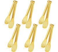 JCREN Lot de 6 pinces de service en acier inoxydable pour buffet, petites pinces dorées, ustensiles de service pour fête, restauration, doré, 17,8 cm