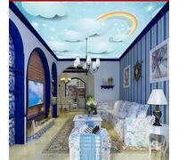 JCSMKFQ Fresque murale 3D pour salon Papier peint Cartoon Nuages Arc-en-ciel Décoration intérieure pour plafond Stickers muraux artistiques