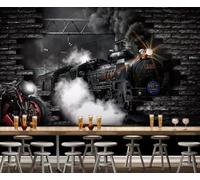 JCSMKFQ Papier peint 3D autocollant en PVC, décor mural rétro avec train à vapeur, pour bar ou karaoké, fond mural pour salon ou chambre, art décoratif
