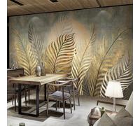 JCSMKFQ Papier peint 3D autocollant en PVC motif vintage de feuilles dorées, décor mural pour salon et chambre