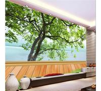 JCSMKFQ Papier peint 3D autocollant représentant un grand arbre et un lac - décor mural pour salon et chambre à coucher