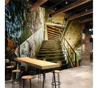 JCSMKFQ Papier peint 3D mur décoratif représentant un escalier urbain vintage en béton avec graffitis pour la décoration intérieure du salon et de la chambre à coucher