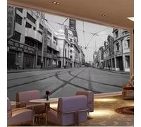 JCSMKFQ Papier peint autocollant 3D « Architecture rétro et voies ferrées » pour salon, mur d'accent ou chambre à coucher - papier peint Art déco