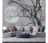 JCSMKFQ Papier peint mural 3D arbre nocturne branches et lune décoration murale peinture murale art mural autocollant en tissu de soie