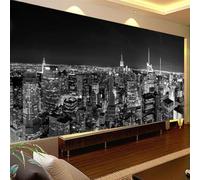 JCSMKFQ Papier peint mural 3D architecture noire et blanche vue nocturne de New York décoration murale peinture murale art mural autocollant en tissu de soie