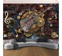 JCSMKFQ Papier peint mural 3D autocollant en PVC style guitare rétro motif notes de musique décoration murale sticker mural