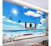 JCSMKFQ Papier peint mural 3D avec ciel bleu nuages blancs plage et paysage marin idéal pour la décoration intérieure art mural et stickers en tissu de soie.