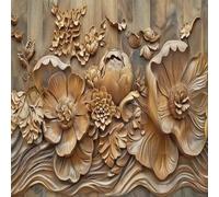 JCSMKFQ Papier peint mural 3D décor mural floral en relief représentant une sculpture sur bois pour le salon et la chambre à coucher
