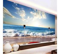 JCSMKFQ Papier peint mural 3D magnifique paysage de plage et de vagues décoration murale peinture murale art mural autocollant en tissu de soie