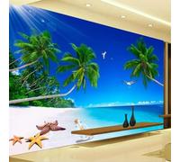 JCSMKFQ Papier peint mural 3D paysage marin avec cocotiers et plage décoration murale pour la maison peinture murale art mural autocollant en tissu de soie