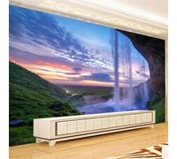 JCSMKFQ Papier peint mural 3D pour intérieur, magnifique coucher de soleil, cascade, salon, chambre à coucher, décoration murale, autocollant