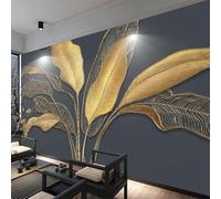 JCSMKFQ Papier peint mural 3D pour intérieur, motif plante abstraite tridimensionnelle, feuille d'or, salon, chambre à coucher, décoration murale, autocollant