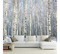 JCSMKFQ Papier peint mural 3D scène d'hiver enneigée forêt de bouleaux décoration murale peinture murale art mural autocollant en tissu de soie