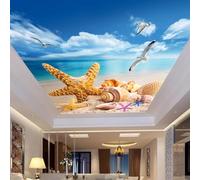JCSMKFQ Peinture murale 3D pour plafond papier peint pour salon plage étoiles de mer oiseaux marins décoration intérieure pour plafond stickers artistiques muraux