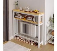 JCSRYD Etagere Radiateur Multifonctionnelle, Console Étroite à 2 Niveaux Style Ferme, Table D'entrée Fine avec Structure en Métal pour Salon, Couloir(White,100 * 20cm/39 * 8in)