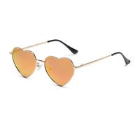 JCTAIFOO Lunettes de soleil polarisées en forme de cœur pour femme, vintage, amour, forme cœur, monture en métal doré, jolie, fête, festival