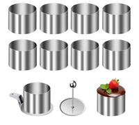 JCTEEY 10 Pièces Cercle a Patisserie Cercles De Présentation en Acier Inoxydable, 8cm Diamètre Moule à Gâteau Rond DIY Emporte pièces Ronds avec Poussoir, Moule à Mousse à Dessert Moules à Tartelettes
