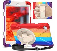 JCTek Coque antichoc pour iPad Mini 5ème génération 7,9" avec protecteur d'écran et béquille rotative, sangle d'épaule, coque de protection hybride robuste (multicolore) rouge
