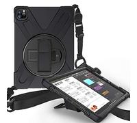 JCTek Coque antichoc pour iPad Pro 11 pouces 2020, Hybrid Armor Coque de protection robuste avec dragonne et bandoulière [Béquille rotative à 360°] (noir)