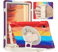 JCTek Coque antichoc pour Samsung Galaxy Tab A7 10.4 2020 (SM-T500/T505/T507) avec protection d'écran et béquille rotative et sangle d'épaule, hybride Armor robuste (multicolore)