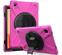 JCTek Étui pour tablette Samsung Galaxy TAB A7 T505/T500/T507 10,4" 2020 avec film protecteur d'écran, Hybrid Armor robuste, dragonne et bandoulière (rose rouge)