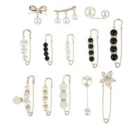 JCUGSBS 13 Pièces Broches Pour Femmes, Mode Broche de Perle Simulée Épingle de Sécurité pour Châle Pull Écharpe Manteau Robe Robe Chemises pour Femme Filles, Doré