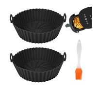 JCUGSBS 2 Pièces Moule Silicone Air Fryer,20cm Accessoire Panier de Friteuse à Air pour Philips Ninja Foodi Max Cosori Moulinex Tefal Micro-ondes,Four,Avec pinceau, noir