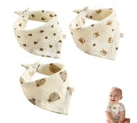 JCUGSBS Bavoirs Bébé,3PCS Bavoirs Triangulaires 100% Coton Bavoir Bandana Pour Bebe avec 2 Bouton Réglable,Doux Absorbant Respirent,pour unisexes Bebe-Ours, cœur, motif tigre