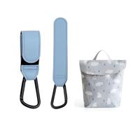 JCUGSBS Crochet Poussette, Styl Cuir, 2 Unités, Ajustement Universel, Mousqueton Poussette, pour accrocher des sacs, sacs à dos, sacs à main etc，2 crochets bleus + 1 sac bleu