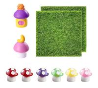 JCUGSBS Mini Simulation Gazons,Gazon Moderne,Tapis De Pelouse Verte Artificielle,Herbe De Mousse Miniature pour Maison de Poupée Miniature pour Jardin,Avec 6 pendules champignons et 2 pendules maison