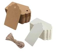 JCUGSBS Tag Bomboniere 200 Pz 3 x 5 CM - Spago di Iuta Naturale Lungo 20 Metri, Marrone - Etichette Cartoncino Premium e Bifacciali - Ideale per Etichette Regalo, Cartellini Prezzo e Fai Da Te