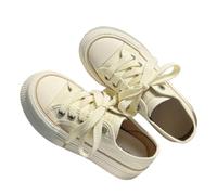 JCVBN Chaussures en toile pour femme - Baskets basses à plateforme - Semelle épaisse - Lacets - Style décontracté - Blanc - Chaussures de marche de printemps, beige, 35.5 EU