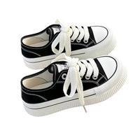 JCVBN Chaussures en toile pour femme - Baskets basses à plateforme - Semelle épaisse - Lacets - Style décontracté - Blanc - Chaussures de marche de printemps, Noir , 35.5 EU
