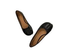 JCVBN Chaussures plates à bout fendu pour femme avec nœud papillon en cuir souple à enfiler sur le devant, Noir , 38 EU