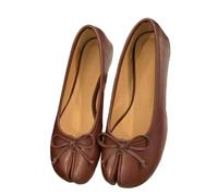 JCVBN Chaussures plates à bout fendu pour femme avec nœud papillon en cuir souple à enfiler sur le devant, rouge vin, 36.5 EU