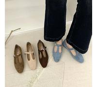 JCVBN Chaussures plates Mary Janes à bride en T pour femme - Style décontracté - Bout rond - Chaussures plates lolita, Marron 2, 36.5 EU