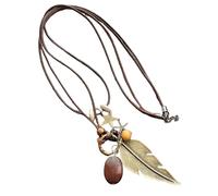JCVBN Collier avec pendentif en forme de feuille de plume et double couche de cire, Acier inoxydable