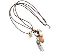 JCVBN Collier avec pendentif en forme de feuille de plume et double couche de cire, Acier inoxydable