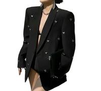 JCVBN Printemps Automne Design Sense Fashion Industry Ladies Blazer Veste Décontractée Tempérament Femme Costume Manteau, Noir , XL