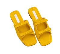 JCVBN Sandales plates à bout carré et bout ouvert en polyuréthane avec nœud supérieur, sangle en dentelle, chaussures d'été décontractées pour femme, jaune, 39 EU