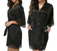 JCVBN Vêtements de nuit pour femme, robe de chambre brillante, pyjama en soie glacée, grande taille, chemise de nuit, vêtements d'intérieur, tendance, Noir , L