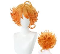 JCvCX Anime Emma Perruque courte orange bouclée cheveux de fête Cosplay Accessoires de costume d'Halloween