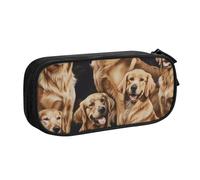JCVOTREL Golden Retrievers Trousse à crayons imprimée - Grande capacité - Pochette à stylos avec fermeture éclair pour l'école, les voyages, le bureau, Noir , Taille unique, Trousse de maquillage