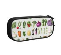 JCVOTREL Présentation de divers sacs à crayons imprimés de légumes - Grande capacité - Pochette à stylos avec fermeture éclair pour l'école, les voyages, le bureau, Noir , Taille unique, Trousse de