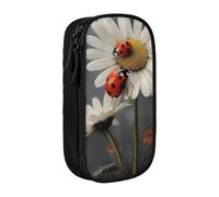 JCVOTREL Trousse à crayons avec fermeture éclair pour l'école, les voyages, le bureau - Grande capacité - Motif coccinelle et marguerite, Noir , Taille unique, Trousse de maquillage