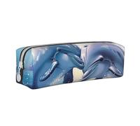 JCVOTREL Trousse à crayons imprimée Dolphins in Love - En cuir - Avec fermeture éclair - Pour l'école, les voyages, le bureau, blanc, Taille unique, Trousse de maquillage